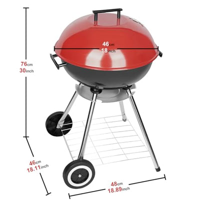 paxlloonge Charcoal Grills, Outdoor BBQ Grill with Side Table, Charcoal Grill with Wheels for Outdoor Grilling/Tabletop Cooking-Red