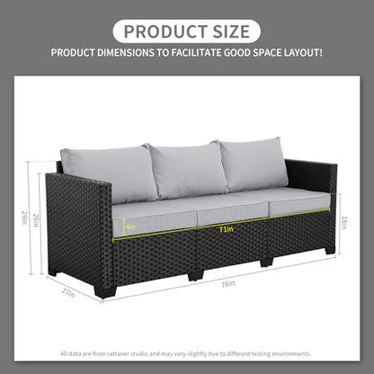 Rattaner Outdoor Furniture Outdoor Couch Patio Furniture 3-seat Sofa Deep Seat High Backrest with Waterproof Cover and Anti-Slip Cushions, Light Grey