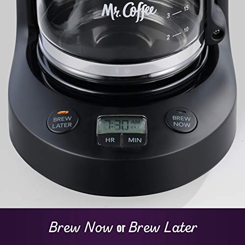 Mr. Coffee Programmable Coffee Maker 5 Cups with Auto Pause Glass Carafe Compact Design Black