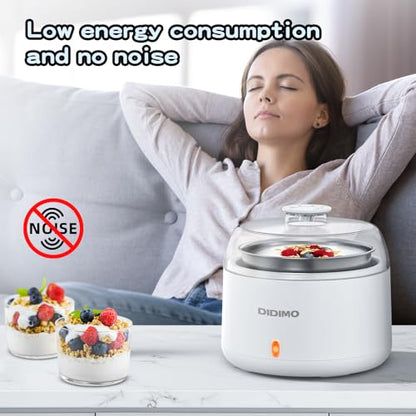 DiDimo Yogurt Maker, 1.37 QT Automatic Greek Yogurt Machine with Constant Temperature Control, Yogurt Maker Machine for Probiotic, Curd, Small Stainless Steel Container for Home Kitchen