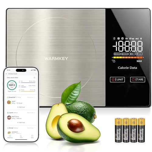 WARMKEY Smart Nutrition Food Scale with App - 1g Precision Digital Kitchen Scale, Tracks Calories & 24 Nutrients, Macros, Fat & Protein for Keto, Fitness & Meal Prep, 11lb/5kg with Tare Function