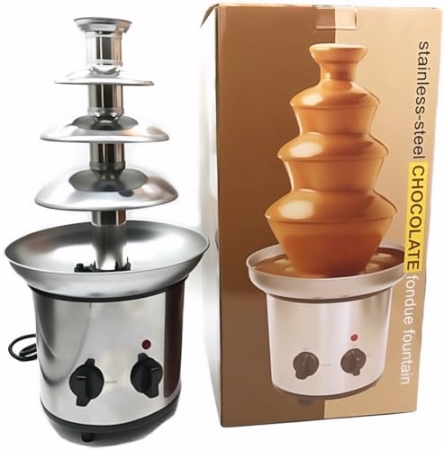 Chocolate Fountain Machine, 4 Tier Stainless Steel - 60-Ounce Electric Fondue Fountain with Temperature Control, Hot Chocolate Cheese Melting Heat Machine for Catering, Cafe, Hotel, Party, Wedding