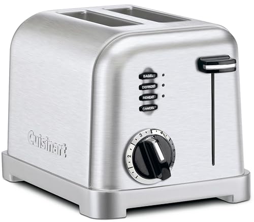 Cuisinart CPT-160P1 Metal Classic 2-Slice Toaster, Brushed Stainless Steel, 6 Shade Settings, 1.5" Wide Slots for Bagels & Bread, Defrost/Reheat Functions, Extra-Lift Lever, Slide-Out Crumb Tray