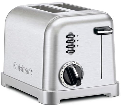 Cuisinart CPT-160P1 Metal Classic 2-Slice Toaster, Brushed Stainless Steel, 6 Shade Settings, 1.5" Wide Slots for Bagels & Bread, Defrost/Reheat Functions, Extra-Lift Lever, Slide-Out Crumb Tray
