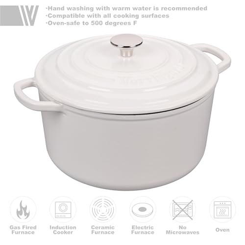 VORRINGARD Enameled Cast Iron Dutch Oven Pot with Lid, for Sourdough Bread Baking, Round Dutch Ovens, 6 Quart, White