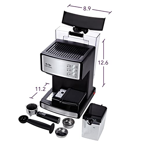 Mr. Coffee Espresso and Cappuccino Machine Stainless Steel Programmable Coffee Maker with Automatic Milk Frother 15-Bar Pump Ideal for Home Baristas