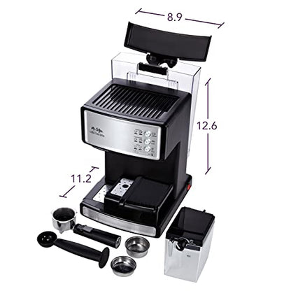 Mr. Coffee Espresso and Cappuccino Machine Stainless Steel Programmable Coffee Maker with Automatic Milk Frother 15-Bar Pump Ideal for Home Baristas