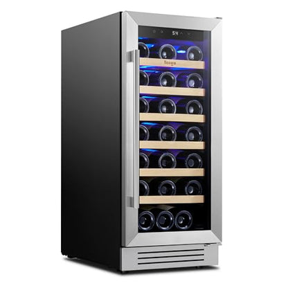 Yeego Wine Fridge Cooler - 15 Inch Wine Fridge Hold 33 Bottles, 40-65°F Wine Refrigerator Glass Door, Built in, Freestanding Under Counter Fridge for Beer Soda Drink Home Bar Office