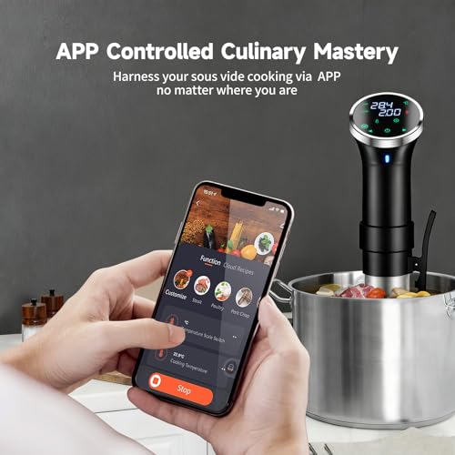 WiFi Sous Vide Cooker with APP Control,1100W Sous Vide Immersion, 3D Heating& LED Display for Fathers Day Kitchen Gifts for Men,Temperature Range 77-203℉ Ultra-Quiet Slow Cooking Sous-vide APP Control