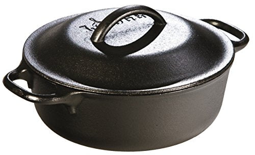 Lodge Cast Iron Dutch Oven 2 Quart - Loop Handle Cooking Vessel - Even Heat Retention - Oven-Safe, Versatile Pot