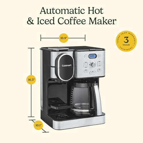 Cuisinart 12-Cup Coffee Maker, Single-Serve Brewer Glass Carafe, Automatic Hot & Iced Coffee Machine, Brew Strength Control and Pause, SS-16, Stainless Steel