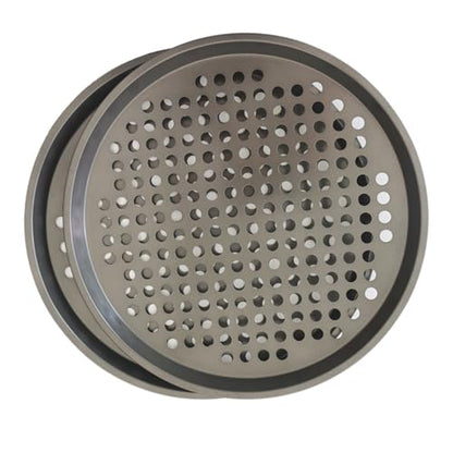 LoveDeal 11Inch Pizza Pans with Holes, Nonstick Round Pizza Trays for Toaster Oven, Carbon Steel Pizza Baking Pan Set for Fresh & Frozen Pizza, Vented Pizza Dish - 2PCS, Black