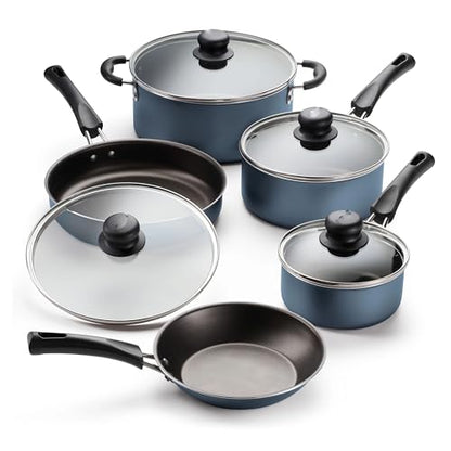 9 Piece Non Stick Cookware Set, Blue Kitchen Cooking Pots and Pans Set