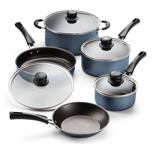 9 Piece Non Stick Cookware Set, Blue Kitchen Cooking Pots and Pans Set
