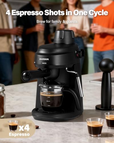SHARDOR 3.5 Bar Espresso Machine, Compact Expresso Coffee Machines for Home, 4-Cup Espresso Maker with Milk Frother for Cappuccino & Latte, Fast Heating System, Easy-to-Use, 800W, Black