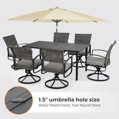 HAPPATIO 7-Piece Patio Dining Set with Wicker Swivel Patio Chairs