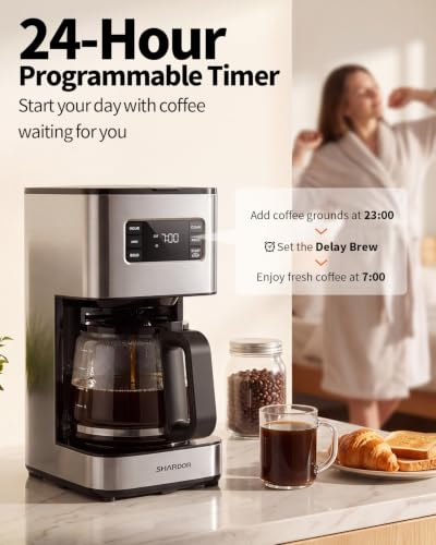 SHARDOR 10-Cup Programmable Coffee Maker, Regular & Bold, LED Display