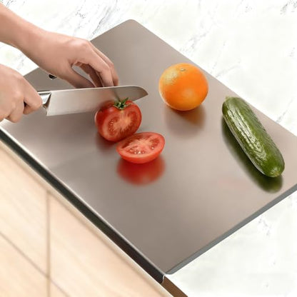 Large Stainless Steel Cutting Boards for Kitchen, Chopping Boards with Grey Non-slip Mat, Cutting Board with Counter Lip for Meat, Fruits, Vegetables, Bread,Dough(15.75" × 11.81")