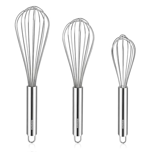 NileHome Stainless Steel Whisk Set 8" 10" 12" Kitchen Whisk Balloon Whisk Kitchen Wisk Wire Whisks for Cooking, Whisking, Blending, Beating, Stirring-3 Pack…