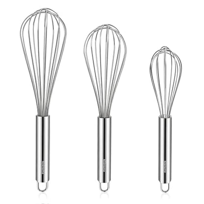 NileHome Stainless Steel Whisk Set 8" 10" 12" Kitchen Whisk Balloon Whisk Kitchen Wisk Wire Whisks for Cooking, Whisking, Blending, Beating, Stirring-3 Pack…
