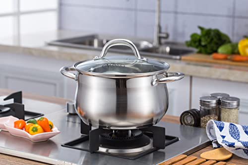 Alpine Cuisine Stainless Steel Dutch Oven Belly Shape 4 Quart - Heavy Duty Pot with Tempered Glass Lid,Comfortable Handles, Dishwasher Safe & Easy to Clean