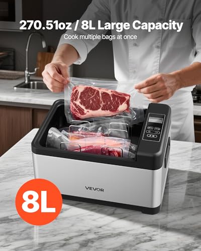 VEVOR Sous Vide Cooker, 800W Sous-Vide Machine, Suveed Cooking Machine with LED Digital Display, Glass Lid, Precise Temperature & Timer Control, for Family & Friends, All-in-One Sous Vide Pot