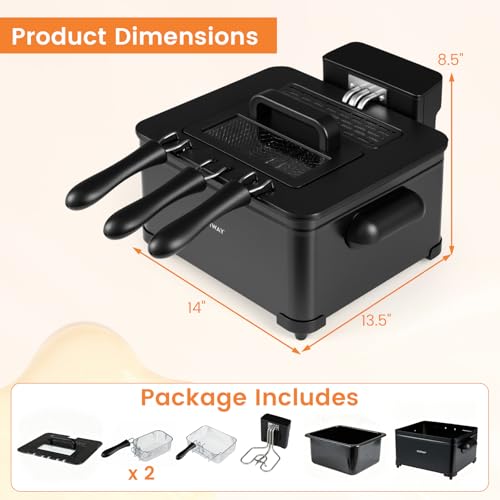 COSTWAY Deep Fryer with Touch Screen, 5.3-Qt/5L Electric Fryers with Basket, 6 Presets, 1700W Stainless Steel Countertop Fryer Pot w/Enamel Oil Tank, Viewing Window, Anti-Grease Filter & Timer, Black