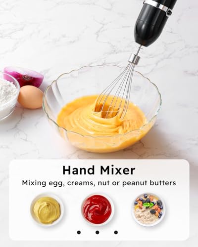 Sangcon Immersion Blender Handheld, 3-in-1 Hand Blender Electric, 400W Handheld Licuadora de mano, Stainless Steel Blade Stick Mixer with Whisk, Milk Frother Attachments - Black