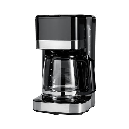 Amazon Basics 12 Cup Drip Coffee Maker with Glass Carafe (1.9 Qt), Auto Shut-off, Auto Pause, Removable Filter Basket, Black & Silver