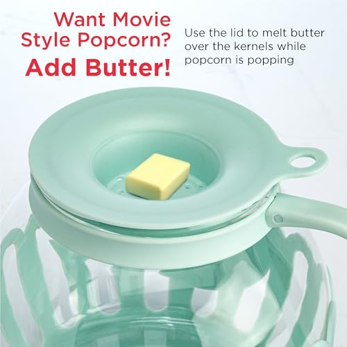 Ecolution Patented Micro-Pop Microwave Popcorn Popper with Temperature Safe Glass, 3-in-1 Lid Measures Kernels and Melts Butter, Made Without BPA, Dishwasher Safe, 3-Quart, Aqua