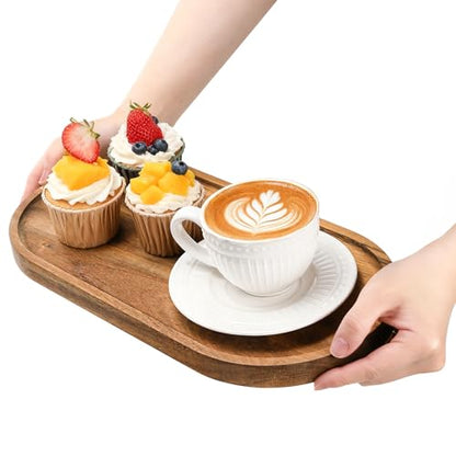 Elsjoy Set of 2 Acacia Wood Serving Trays, Long Wooden Serving Platter Oval Charcuterie Board Set for Home Decor, Fruit, Cheese, 𝟏𝟒" 𝐱𝟕" 𝐚𝐧𝐝 𝟏𝟏" 𝐱𝟓.𝟓"