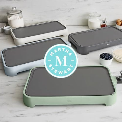 Martha Stewart 12” x 22” Electric Griddle, XL Ceramic Nonstick Flat Top Cooking Surface, Adjustable Temperature Dial, Drip Tray, Dishwasher Safe, 1500W Fast Even Heating, Pancakes & Eggs, Linen White