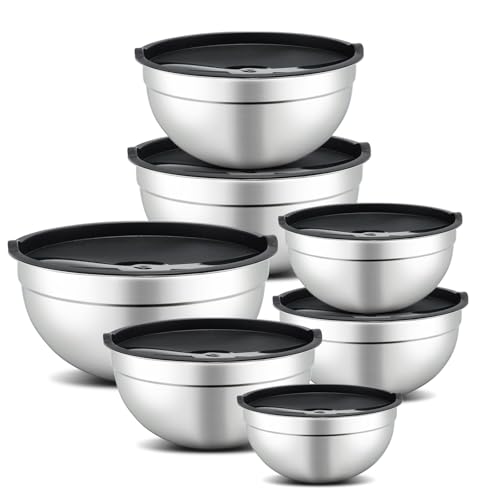Hunnycook 7 Piece Mixing Bowls with Lids Set - Mixing Bowls Stainless Steel Bowls for Kitchen Baking, Size 0.7, 1.1, 1.5, 2.1, 3.5, 4, 4.5QT, Baking Bowl for Food Preparation, Mixing and Serving Foods