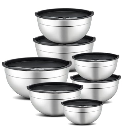 Hunnycook 7 Piece Mixing Bowls with Lids Set - Mixing Bowls Stainless Steel Bowls for Kitchen Baking, Size 0.7, 1.1, 1.5, 2.1, 3.5, 4, 4.5QT, Baking Bowl for Food Preparation, Mixing and Serving Foods