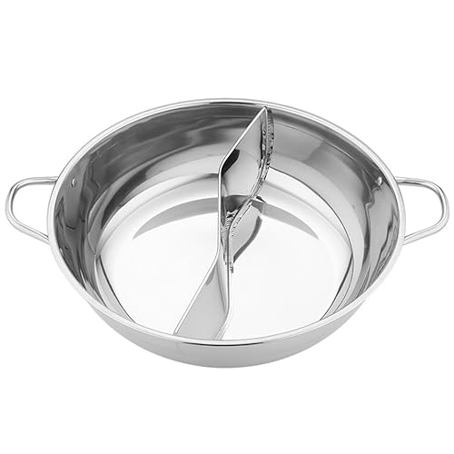 12.20 Inch Divided Hot Pot Stainless Steel Pan for Shabu Shabu Cooking Compatible with Induction and Gas Stoves Ideal for Family Gatherings