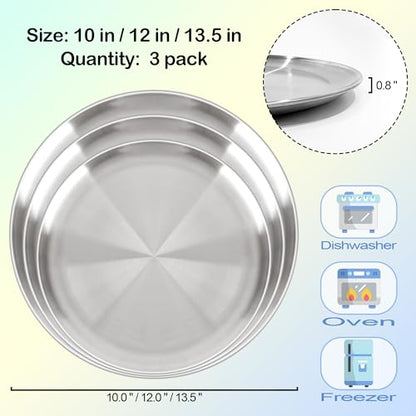 AWTBDP Pizza Pan for Oven, Non-Stick Stainless Steel Pizza Pans, Round Pizza Steel Tray for Baking Supplies & Kitchen, Restaurant, Home (13.5 Inch & 12 Inch & 10 Inch), Dishwasher Safe & Easy Clean