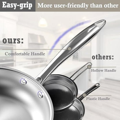 SHEUMNT Stainless Steel pots and pans set, 6 Piece Nonstick Induction Kitchen Cookware Set, Works with Induction/Electric and Gas Cooktops, Nonstick, Oven Safe, Camping Cookware