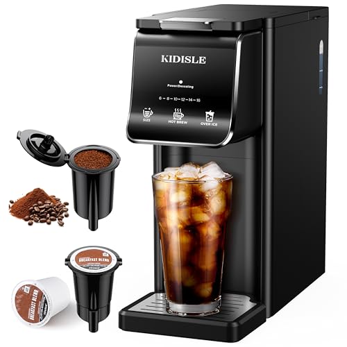 KIDISLE Hot & Iced Single Serve Coffee Maker for K Cup & Grounds, 6–16oz Brew Sizes, 40oz Water Tank, Reusable Pod Filter, Easy-to-Use for Home, Office, Dorm, Black