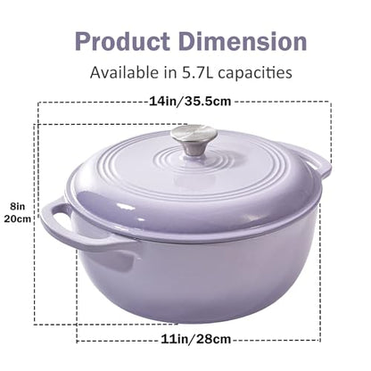 Vivicreate 6 Quart Enameled Cast Iron Dutch Oven Pot with Lid Heavy Duty Dutch Oven for Bread Baking Braising Stews Roasting Oven Safe up to 500°F Dual Handles Purple (Purple)