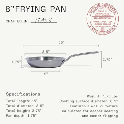 Made In Cookware | 8-Inch Stainless Steel Frying Pan | 5 Ply Stainless Clad | Professional Cookware | Crafted in Italy | Induction Compatible