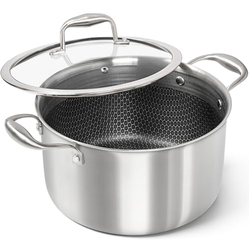 MICHELANGELO Tri-ply Stainless Steel Stock Pot with Lid - 6 Quart, Nonstick Cooking Pot with Honeycomb Interior, Heavy Duty Stockpot, Compatible with All Cooktops
