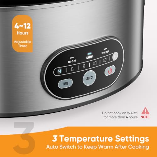 NEWBULIG Slow Cooker 8 Quart, Large Slow Cooker, Ceramic Nonstick Coating, 3 Adjustable Temp Multi Cookers with Dishwasher Safe Stoneware Pot & Tempered Glass Lid, 35in Tangle Free Cord Wrap, Silver