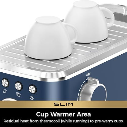 CHULUX Slim Espresso Machine with Milk Frother, 20 Bar Professional Italian Pump Espresso Coffee Machine for Home Cappuccino & Latte Maker, Stainless Steel, Dark Blue