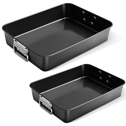 Willinglong 2 Pieces Lasagna Pan 3 Inches Deep Include 13.7 Inch and 16 Inch Baking Pan for Oven Baking Dish for Roasting with Handles Rectangle Cake Sets for Deep Nonstick Bakeware