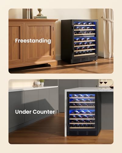 ICEVIVAL 24 Inch Wine Cooler Refrigerator, 54 Bottle Wine Fridge, 40-65°F Dual Zone UV-Resistant Glass Door, Quiet Compressor Cooling, Built-in or Freestanding Fridge for Home/Bar/Kitchen, Black