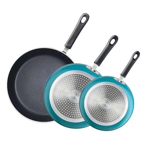 Cook N Home Nonstick Frying Pans Set 3 Piece, 8, 9.5, 11-Inch Kitchen Cooking Skillets Saute Fry Pan Induction Compatible, Turquoise