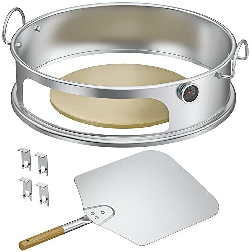 onlyfire Stainless Steel Pizza Ring Kit Pizza Oven Kit for Weber 22-Inch Kettle Grills - Include Pizza Stone and Aluminum Peel