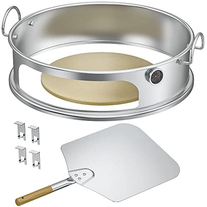onlyfire Stainless Steel Pizza Ring Kit Pizza Oven Kit for Weber 22-Inch Kettle Grills - Include Pizza Stone and Aluminum Peel