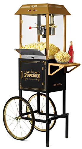 Nostalgia Popcorn Maker Machine - Professional Cart With 10 Oz Kettle Makes Up to 40 Cups - Vintage Lincoln Popper Popcorn Machine Movie Theater Style - Black