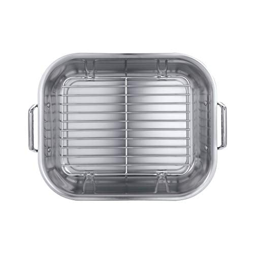 Tramontina 16.75-Inch Stainless Steel Roasting Pan with Rack, Flared Edge Turkey Roaster for Oven, Dishwasher Safe, Made in Brazil